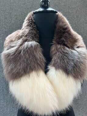 steve madden faux fur shoulder stole 5x36 tricolor brown beige white tips & ties